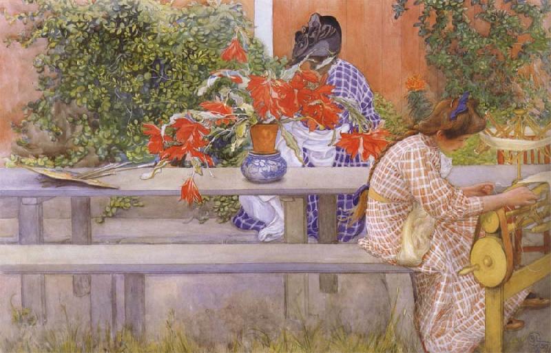 Carl Larsson Karin and Brita with Cactus Norge oil painting art